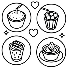 Delicious dessert vector illustration set with chocolate cakes, strawberry cupcakes, and birthday sweets