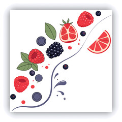 3D illustration of a water splash on a white background. The render showcases an abstract liquid glass wave ribbon with a clear effect, along with a fluid flow featuring a red gradient. Strawber