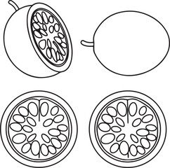 Sliced Passion Fruit Vector with Purple Skin and Yellow Pulp for Tropical Exotic Food Designs