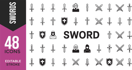 Sharp Metal Weapons Icon Set – Vector Illustration with Editable Stroke

