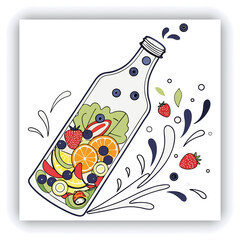 3D illustration of a water splash on a white background. The render showcases an abstract liquid glass wave ribbon with a clear effect, along with a fluid flow featuring a red gradient. Strawber