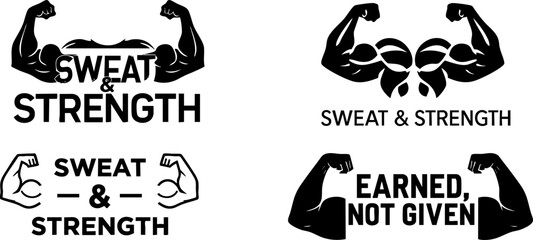 Gym posters, Gym quotes, Muscular arms and strong biceps with inspirational fitness motivation and encouraging slogans, vector.