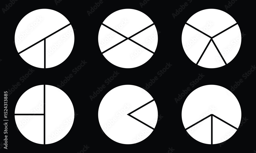 Poster pie chart set, segmented circle icons, circle diagram with sections or parts, vector. pie chart info