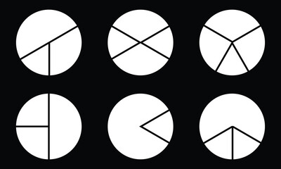 Pie chart set, segmented circle icons, circle diagram with sections or parts, vector. Pie chart infographic set. Circle diagram collection with sections or part.