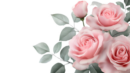 Fototapeta premium Bouquet of Pink Roses with Soft Delicate Petals Isolated on White Background 