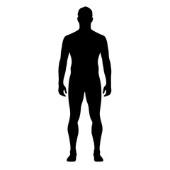 Naklejka premium a black silhouette of a man standing on a transparent background black, body, male, man, silhouette, stand , Generative art.