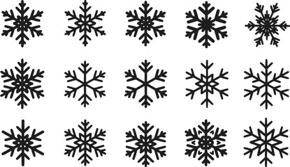 15 Black Snowflake Icons Vector Winter Christmas Snow Holiday