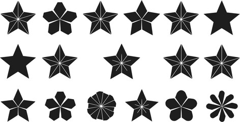 Obraz premium 18 Black Star and Flower Shapes: Vector Icons Designs Clipart