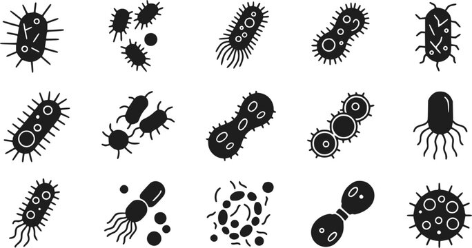 Bacteria Virus Microbe Germs Icons Microbiology Vector Illustration Se