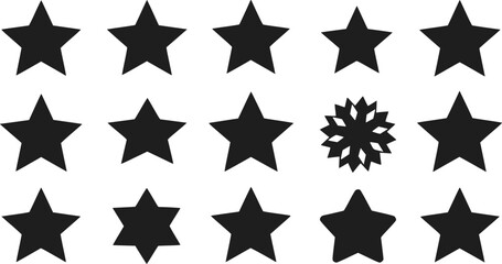 15 Black Star Icons Shapes Rating Vector Snowflake Graphic Design Elem