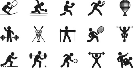 Sports Icons Fitness Symbols Exercise Pictograms Athlete Silhouettes  