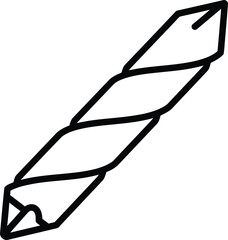Drill Bit Icon: A detailed line drawing of a drill bit, showcasing its sharp point and helical flutes. Ideal for construction, DIY, and tool-related projects.