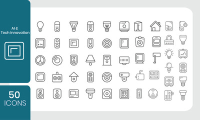 Collection of fifty modern ai and technology icons for home automation and smart devices