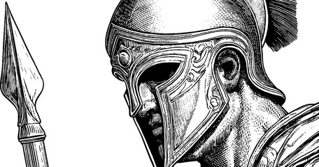 Ancient warrior ares in engraved helmet and armor for mythology design