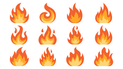 A Collection of 12 Stylized Fire Elements  Vector Illustrations for Design Projects