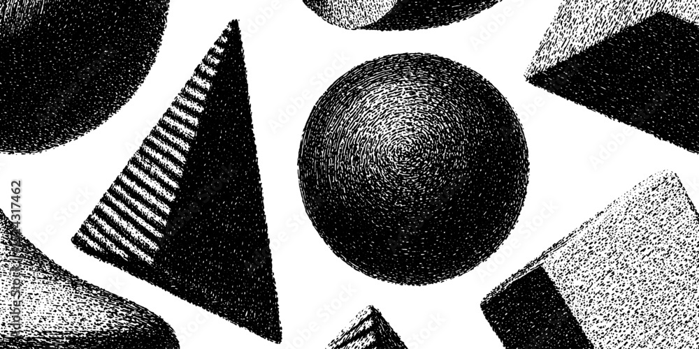 Poster engraved geometric shapes pattern - circular and triangular designs for modern backgrounds