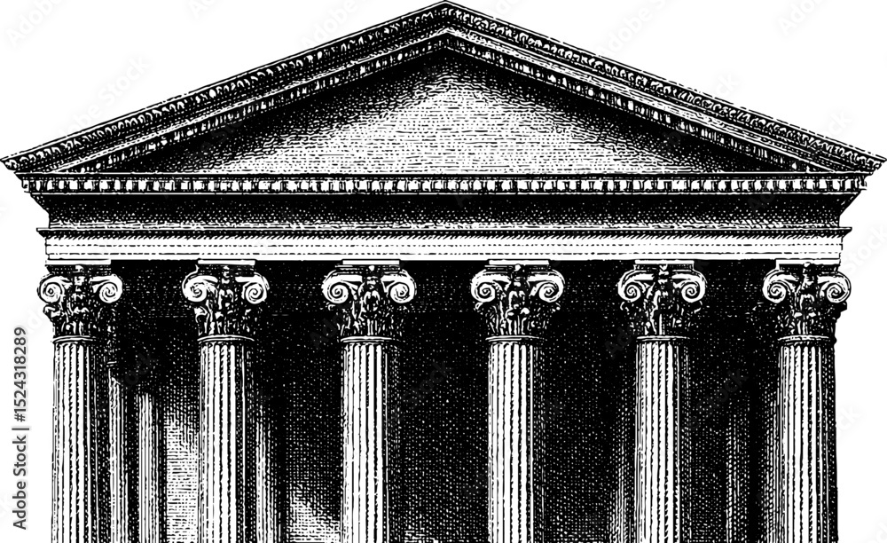 Poster engraved neoclassical architecture with corinthian columns for historical design concepts