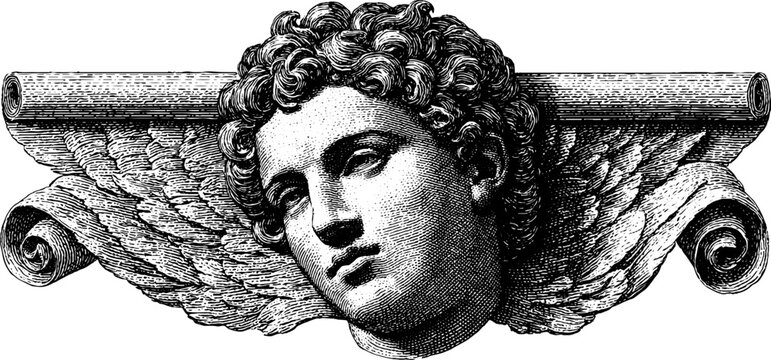 Engraved illustration of morpheus with majestic dream wings for mythological art design