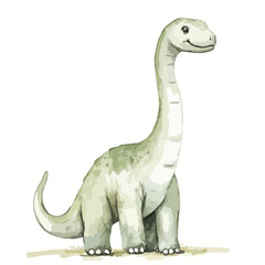 Watercolor Illustration of a Friendly Juvenile Sauropod Dinosaur