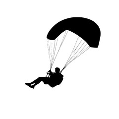 a black silhouette of a person parasailing on a transparent background black, man, parachute, person, silhouette , Generative art.