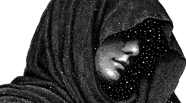 Mystical engraving of nyx statue with nighttime theme for art and design projects