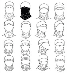 Balaclava and Neck Gaiter Styles Vector Illustration, Face Coverings, Headwear, Outdoor Accessories