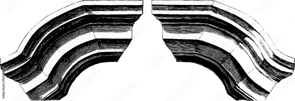 Poster engraved illustration of angular arch fragment for architectural design