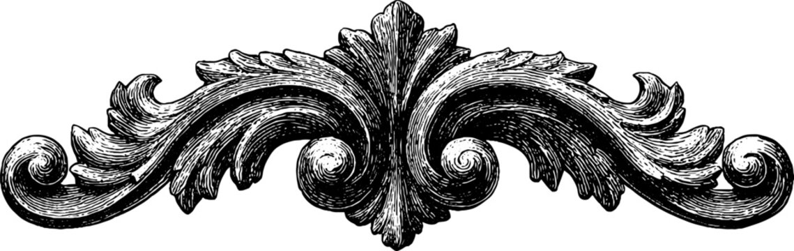 Elegant baroque curved pediment engraving design for decorative architecture