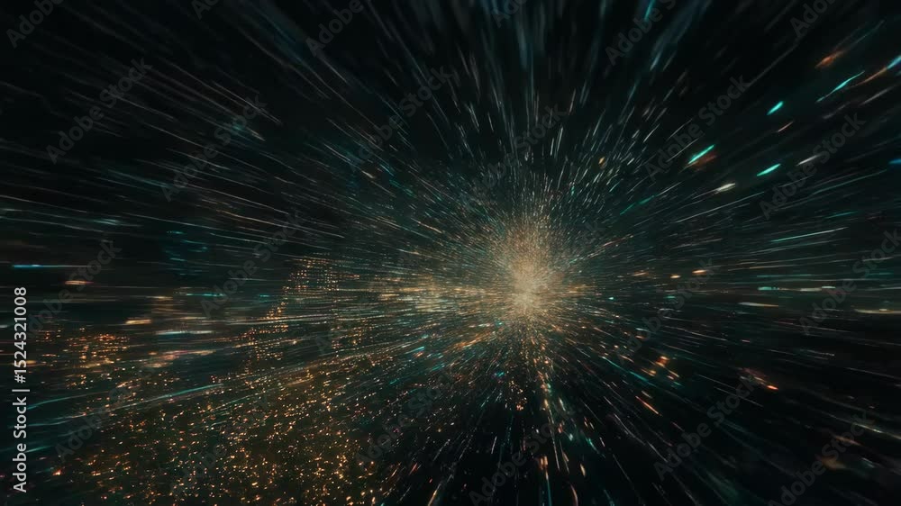 Poster dynamic cosmic explosion with radiant light trails in deep space animation