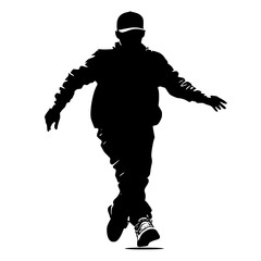 Fototapeta premium a black and white silhouette of a man riding a snowboard black, boy, man, ride, silhouette, skateboard, snowboard, snowboarder , Generative art.