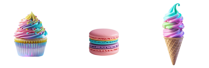 Pastel Rainbow Bakery Set – Cupcake, Macaron and Ice Cream
