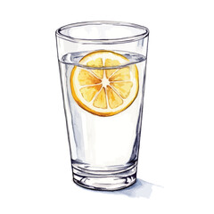 Watercolor Illustration of a Glass of Water with a Lemon Slice (1)