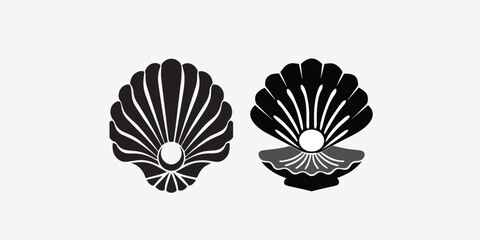 Print  Shell vector icon logo illustration. Scallop shellfish pearl logo line icon sea shape symbol
