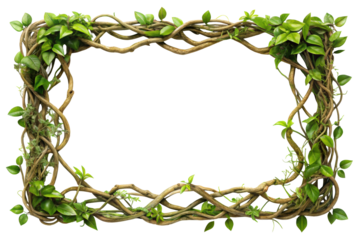 twisted jungle vines frame isolated on white