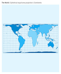 World Map. Cylindrical equal-area projection. Continents style. High Detail World map for infographics, education, reports, presentations. Vector illustration.
