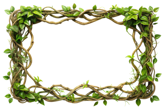 twisted jungle vines frame isolated on white