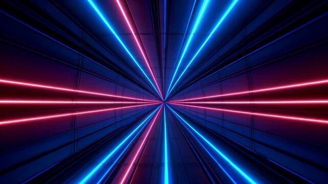 a close up of a train traveling through a tunnel with blue and red lights