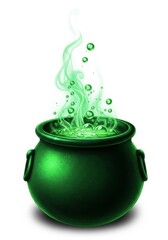 Green Cauldron of Magic Potion - A illustration of a green cauldron bubbling with a vibrant green potion and mystical steam