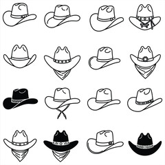 Fedora and Panama Hat Vector Icon Set: Classic Headwear Silhouettes & Outlines for Fashion Design