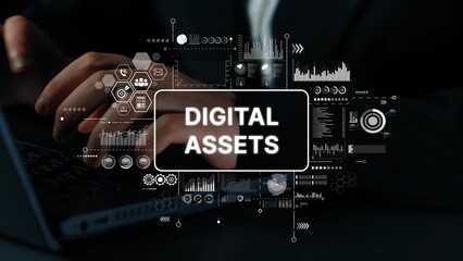 Hands on Keyboard with Digital Assets Concept and Data Visualization in Modern Business Environment. Asymptotic smart data analytic.