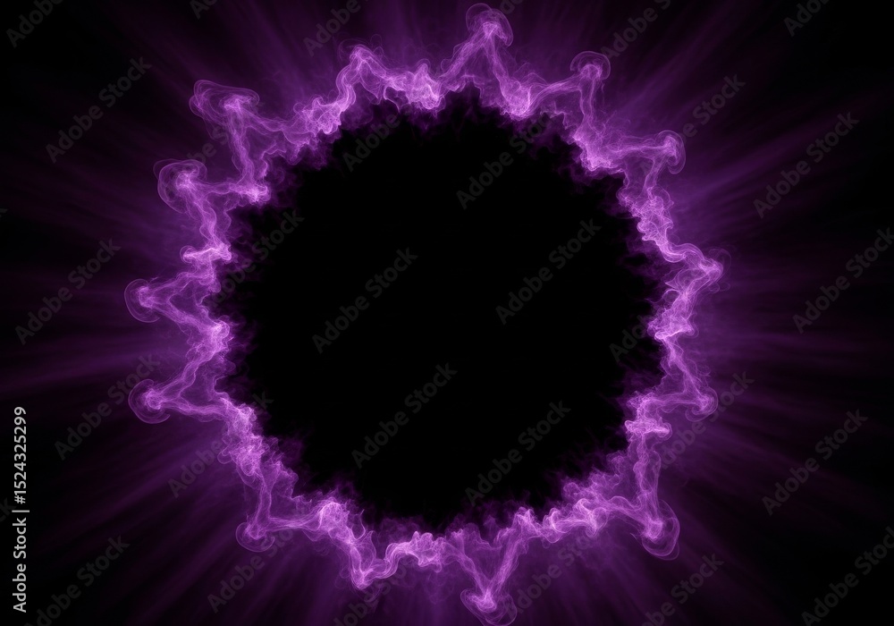 Poster purple nebula frame - abstract of a purple nebula forming a circular frame against a black backgroun