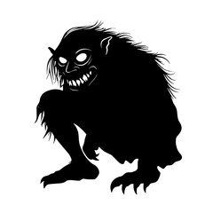 Obraz premium a black silhouette of a monster with sharp teeth and bulging eyes black, creature, eye, illustration, monster, mouth, silhouette, tooth , Generative art.