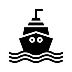 Ship glyph icon. Great for travel apps or cruise UI.