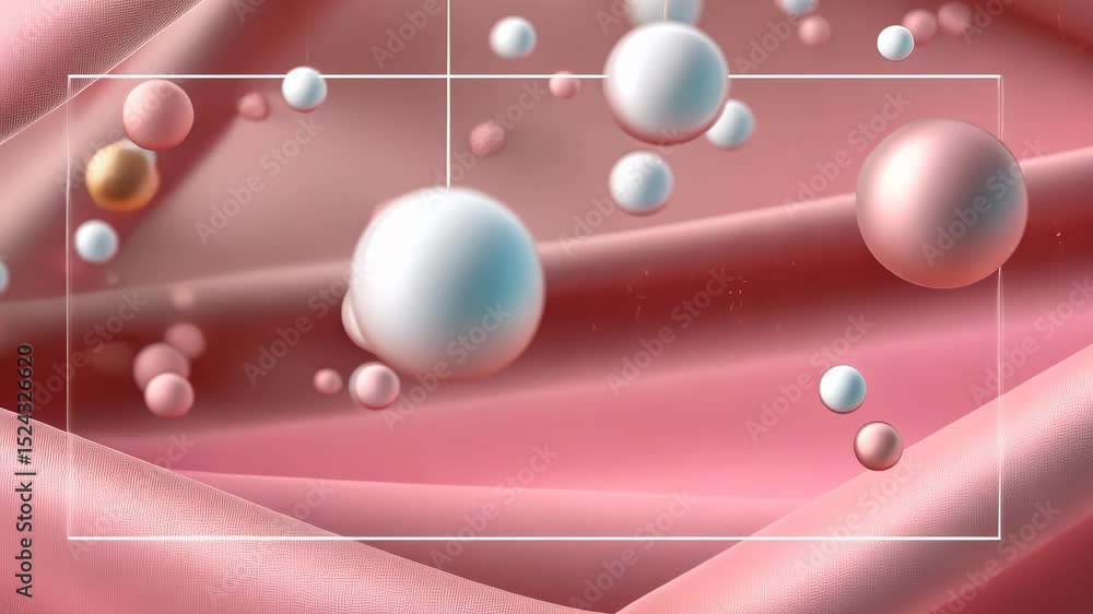Poster discover an abstract exploration of colors and textures with soft fabrics and floating orbs in a dre
