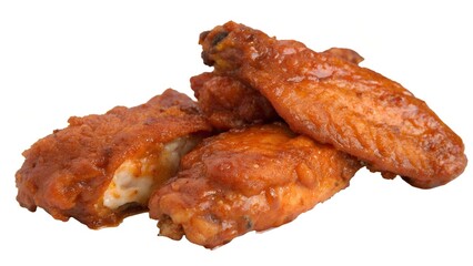 Close-Up of Cut Buffalo Wing with Sauce on White