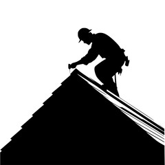 a black and white silhouette of a roofer on top of a roof black, man, roof, silhouette , Generative art.