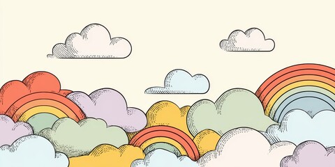 Soft Pastel Clouds with Rainbow Design