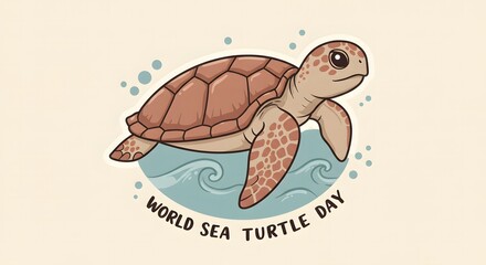 Cartoon hawksbill sea turtle Celebrates World Sea Turtle Day with a Message of Ocean Protection and Environmental Awareness