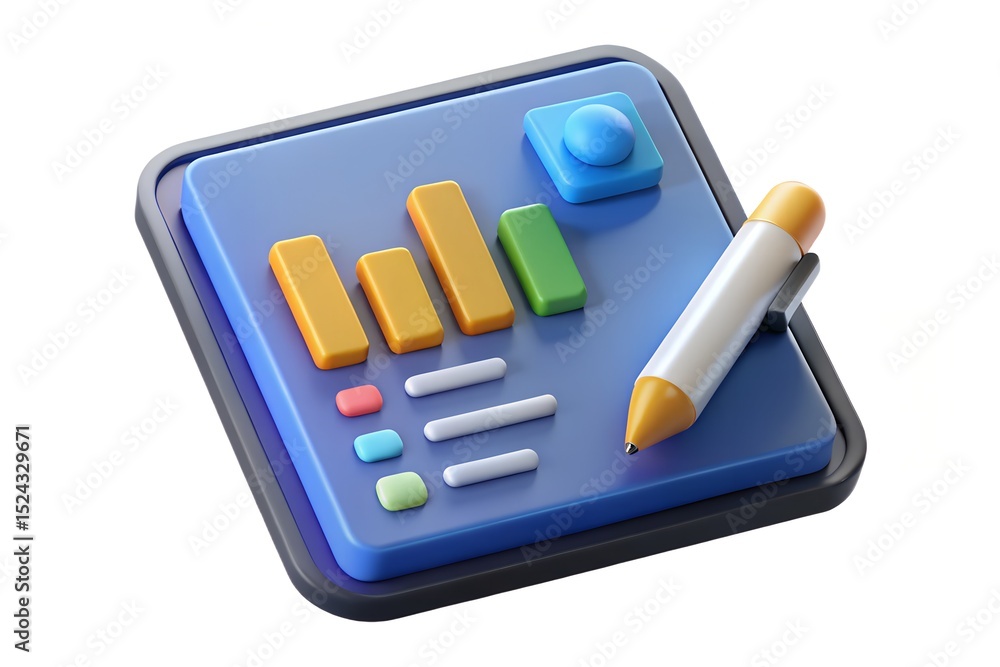 Aufkleber 3d render of app icon showing data analysis