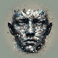 Abstract Illustration of a Face Shattered by War Trauma